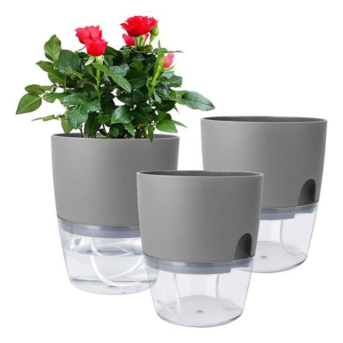 3 Macetas Hidropónicas Planta De Interior Oficina Casa 28 Cm Gris Hidroponía