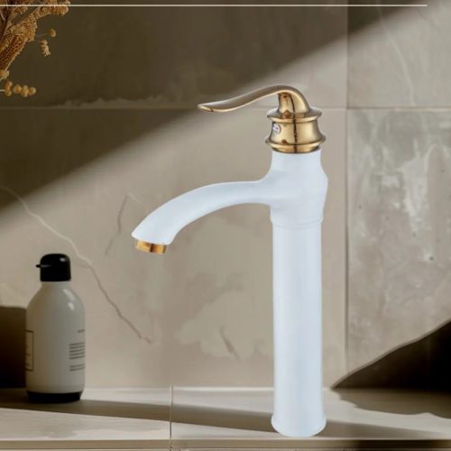 Monocomando Grifería Baño Lavatorio Niza Alta Oro Blanco Brillante
