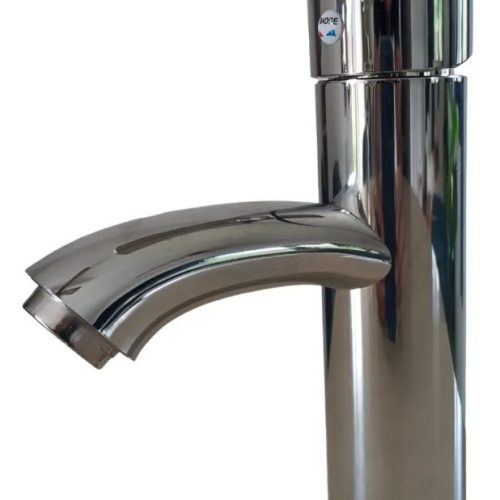 Baño Grifería Monocomando Alto Recto Mesada Bacha Canilla Plateado Brillante