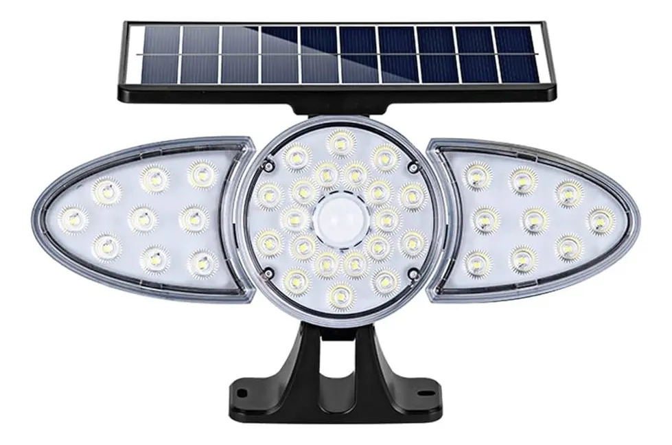 Lampara Triple Solar De Brazo 150w Jardín Fachada Seguridad Negro