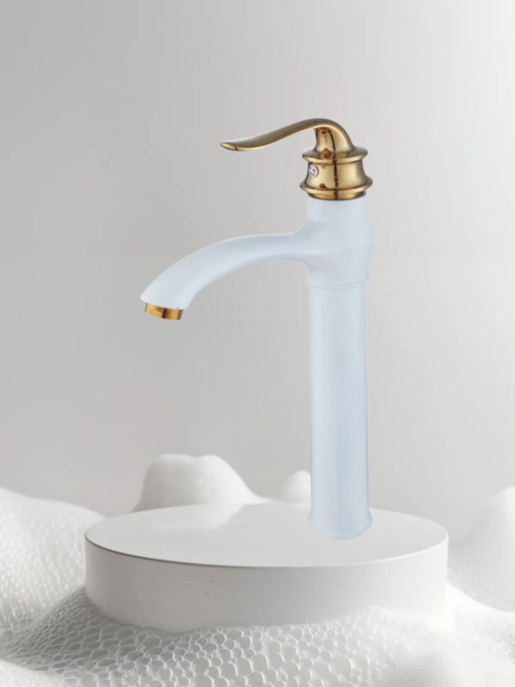Monocomando Grifería Baño Lavatorio Niza Alta Oro Blanco Brillante - Imagen 2