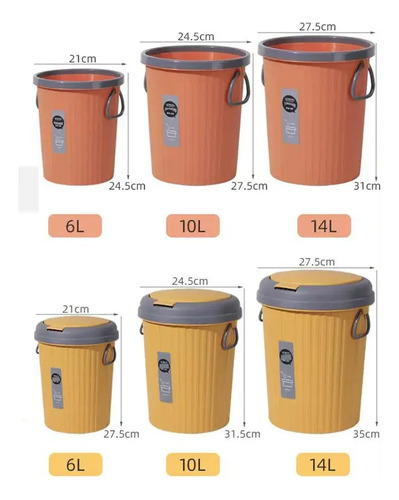 Papelera Tacho Contenedor Residuos C/botón Basura 8l. - Imagen 10