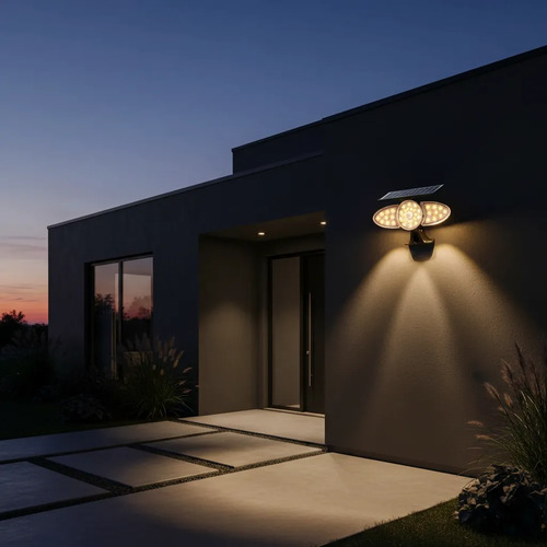 Lampara Triple Solar De Brazo 150w Jardín Fachada Seguridad - Imagen 2
