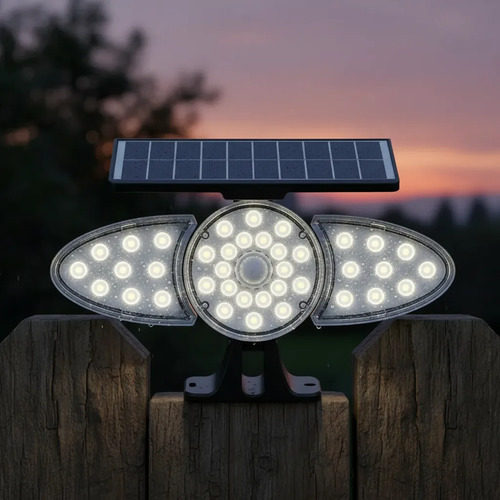 Lampara Triple Solar De Brazo 150w Jardín Fachada Seguridad