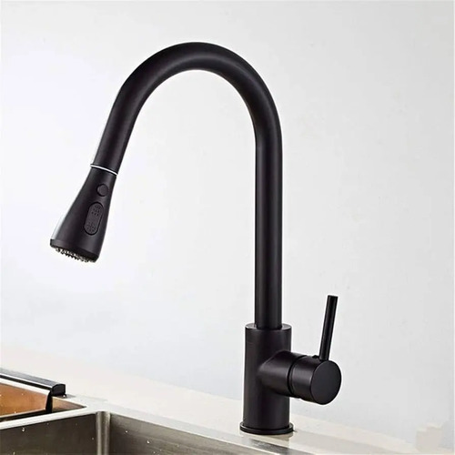 Monocomando Canilla De Cocina Mesada Negra Extensible Acero - Imagen 4