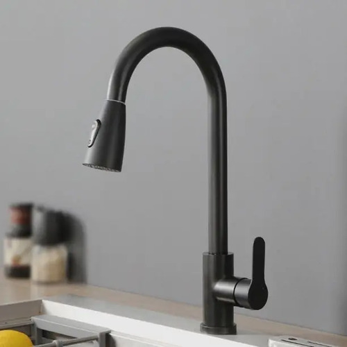 Monocomando Canilla De Cocina Mesada Negra Extensible Acero - Imagen 6