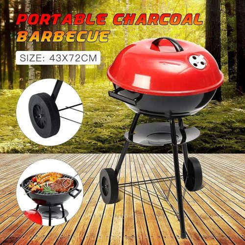 Parrillero Barbacoa Asado Carbón Jardín Portátil Con Tapa Rojo