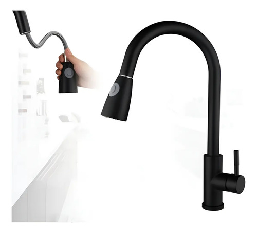 Monocomando Canilla De Cocina Mesada Negra Extensible Acero