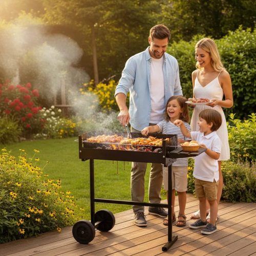 Parrillero Barbacoa Asado Carbón Jardín Portátil Negro