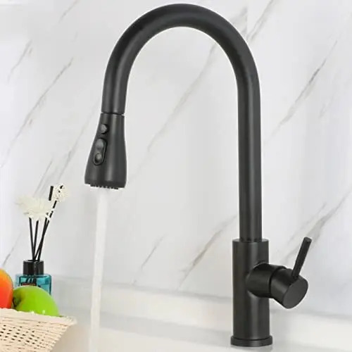 Monocomando Canilla De Cocina Mesada Negra Extensible Acero - Imagen 3