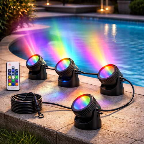 Luminaria 4 Led Multicolor Para Estanque