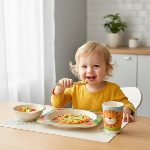 Set Platos Para Bebés Y Niños De Bamboo Ecológico Modelo Ani