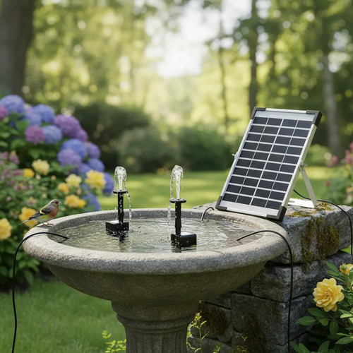 Bomba Solar Doble Para Fuente Estanque Boquillas Baño Pajaro