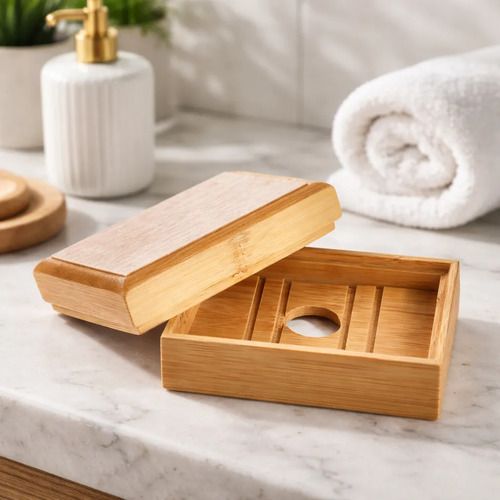 Jabonera De Bambú Bamboo Caja Madera Club Baño Gimnasio