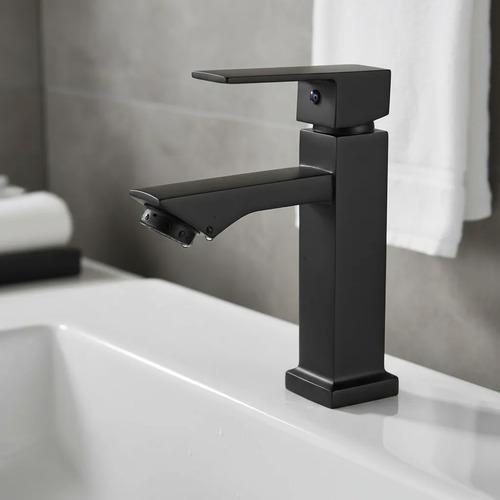 Grifería Monocomando Bño Negro Recto Para Mesada Bacha 17 Cm